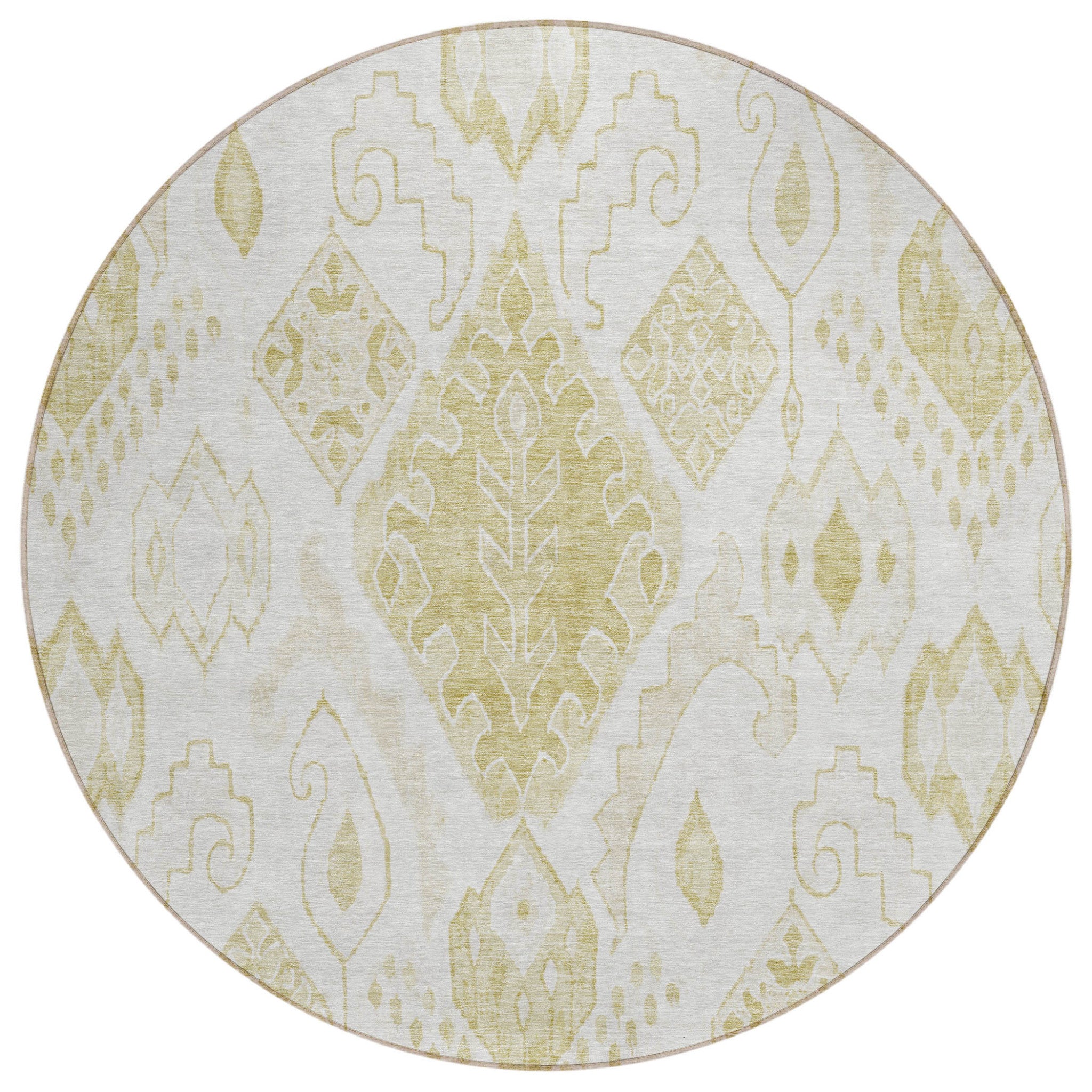 8' Beige Tan And Ivory Round Moroccan Washable Indoor Outdoor Area Rug