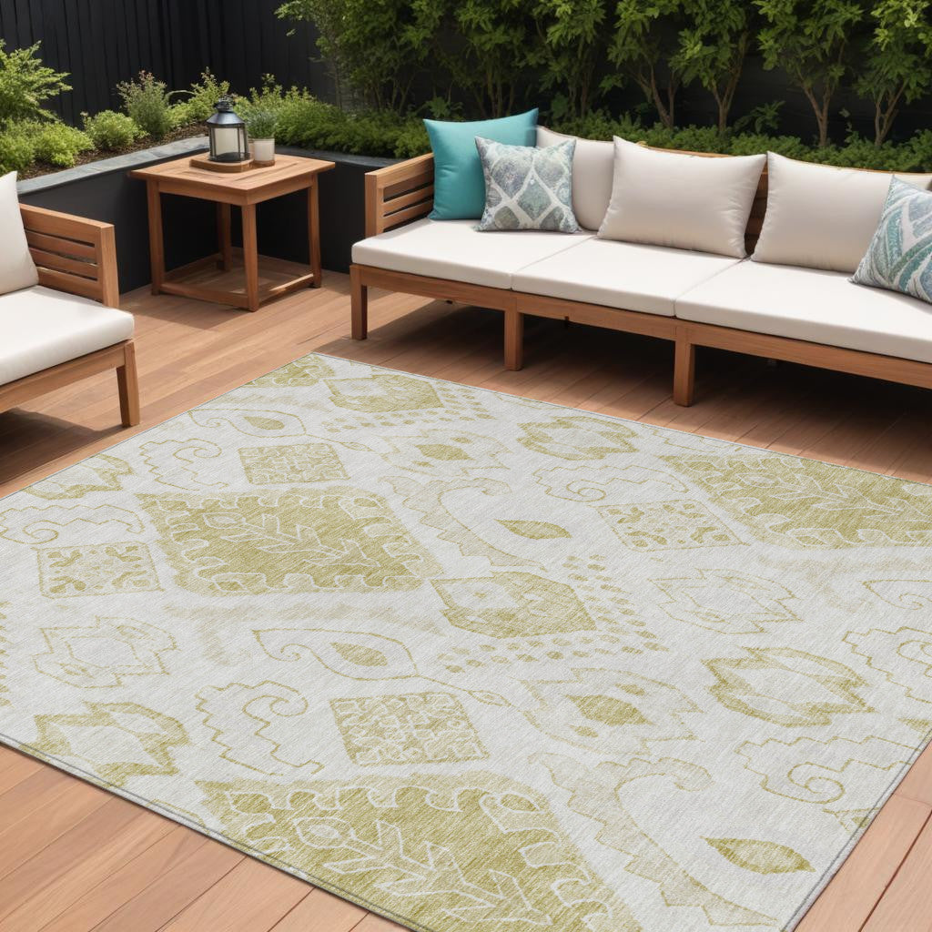 10' X 14' Beige Tan And Ivory Moroccan Washable Indoor Outdoor Area Rug