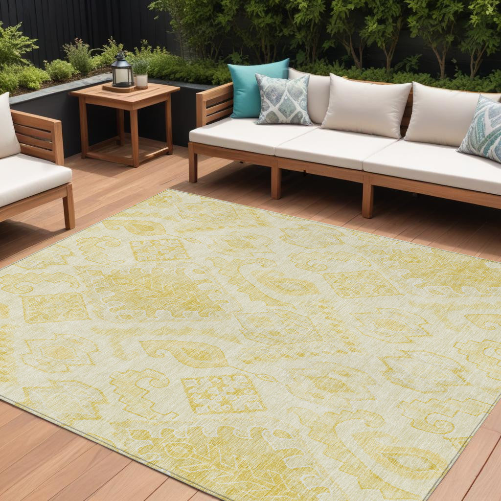 10' X 14' Gold Ivory And Beige Moroccan Washable Indoor Outdoor Area Rug
