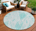 8' Teal Blue Aqua And Ivory Round Moroccan Washable Indoor Outdoor Area Rug