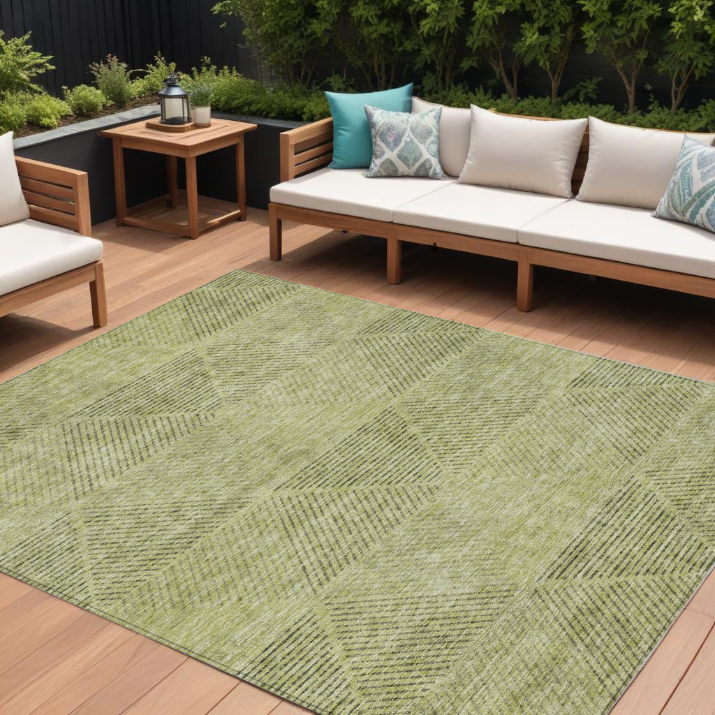 10' X 14' Artichoke Green And Fern Green Geometric Washable Indoor Outdoor Area Rug