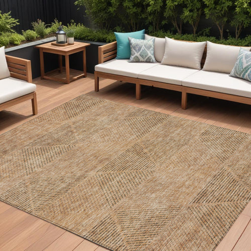 10' X 14' Copper Brown And Terra Cotta Geometric Washable Indoor Outdoor Area Rug