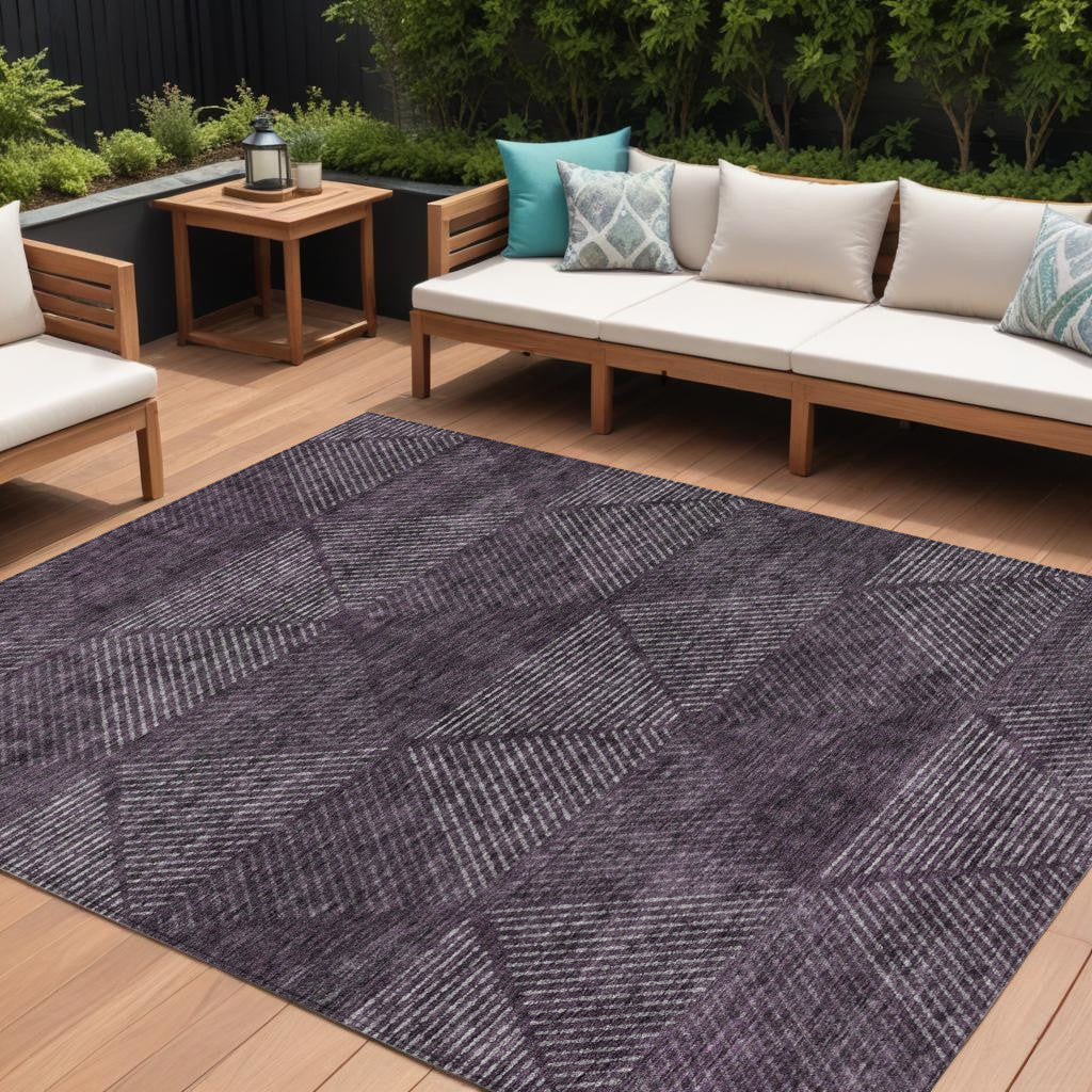 8' X 10' Eggplant Purple And Gray Geometric Washable Indoor Outdoor Area Rug