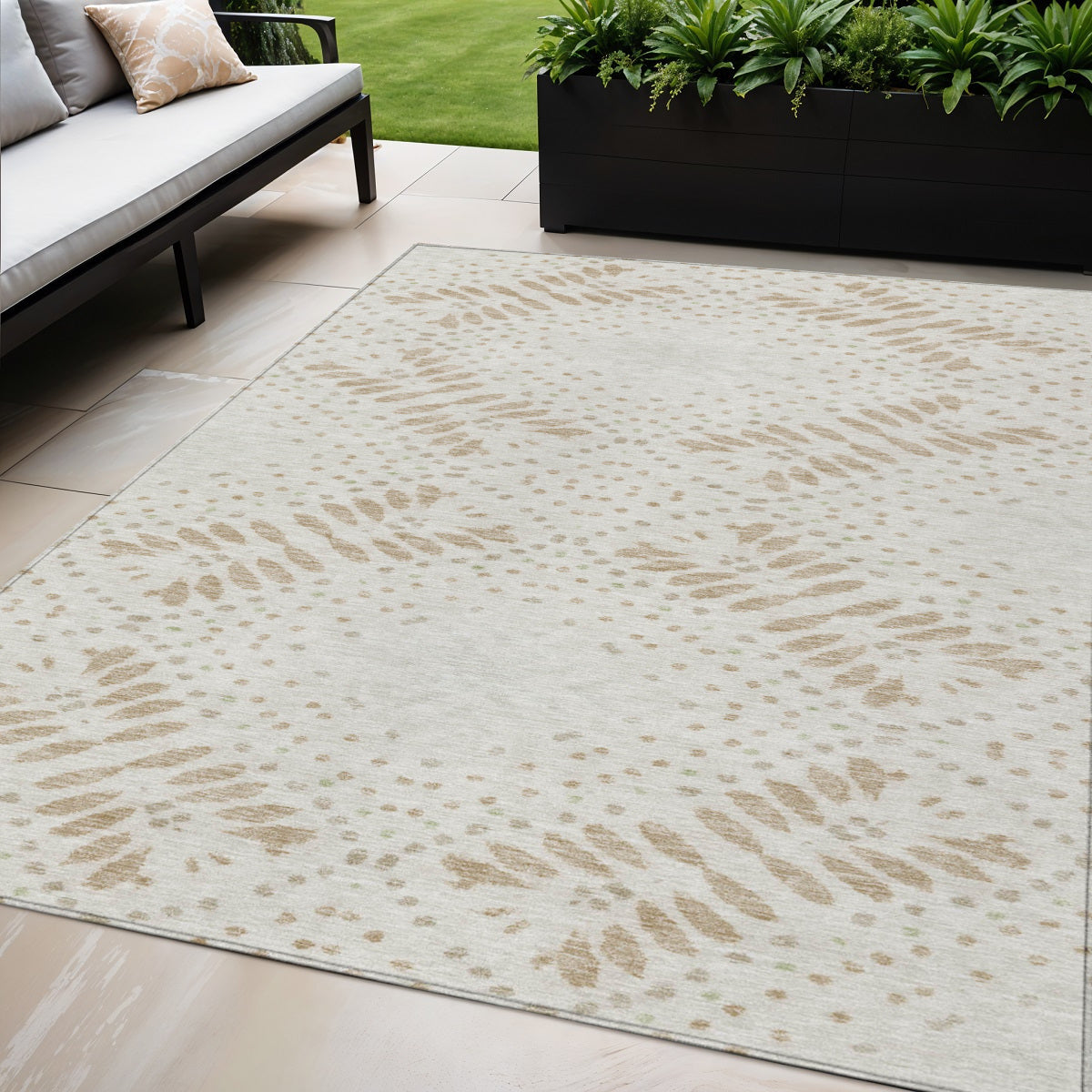 5' X 8' Beige Taupe And Tan Floral Washable Indoor Outdoor Area Rug