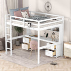 Loft Bed With Desk, Cabinets, Drawers, Charging Station And Bedside Tray