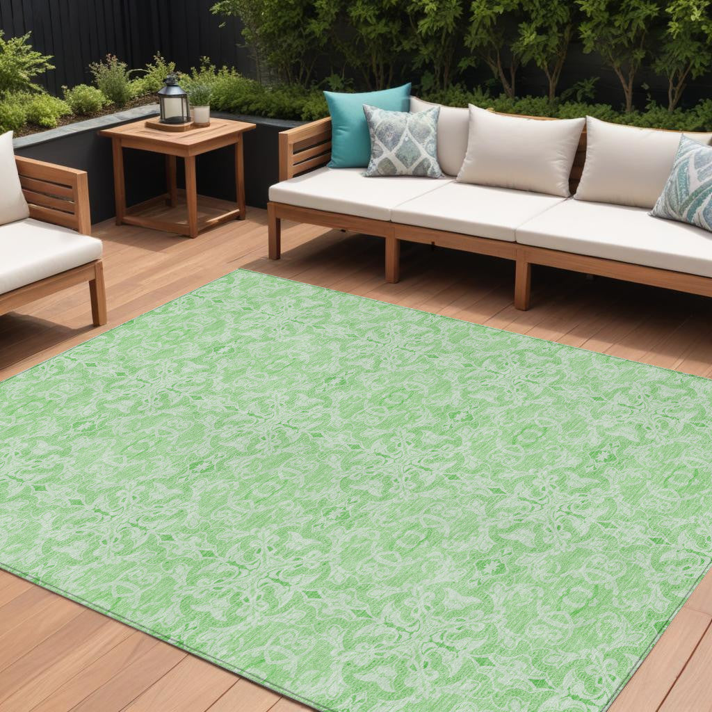 9' X 12' Lime Green And Green Medallion Washable Indoor Outdoor Area Rug