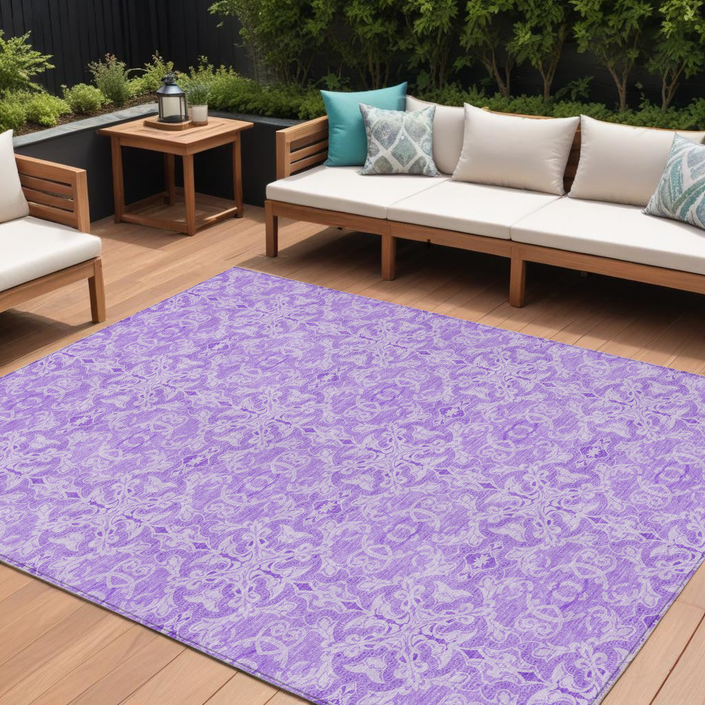 9' X 12' Lavender Medallion Washable Indoor Outdoor Area Rug
