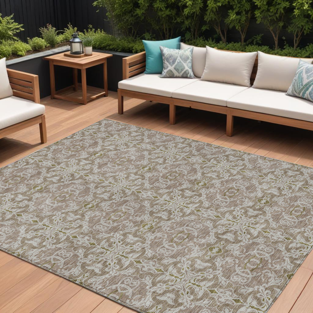 10' X 14' Brown Beige And Taupe Medallion Washable Indoor Outdoor Area Rug