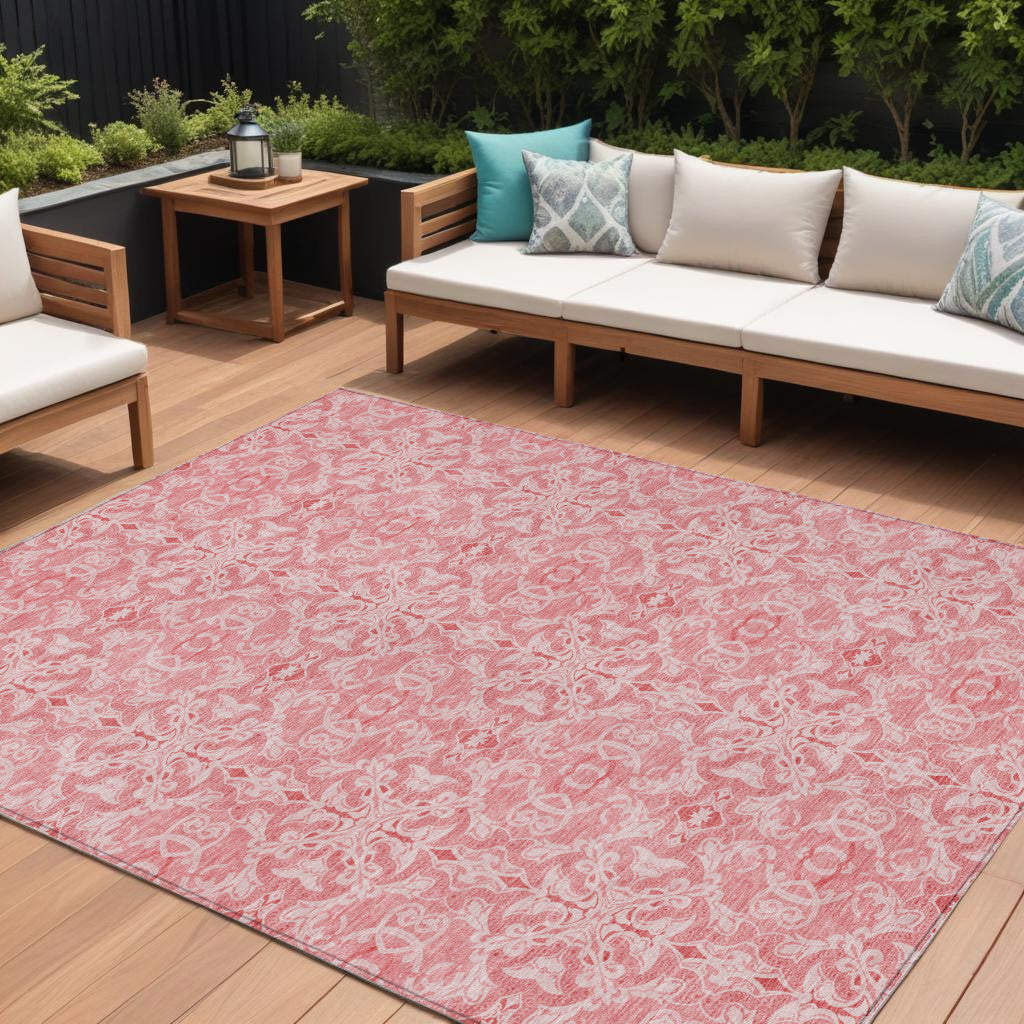 8' X 10' Pink And Blush Medallion Washable Indoor Outdoor Area Rug