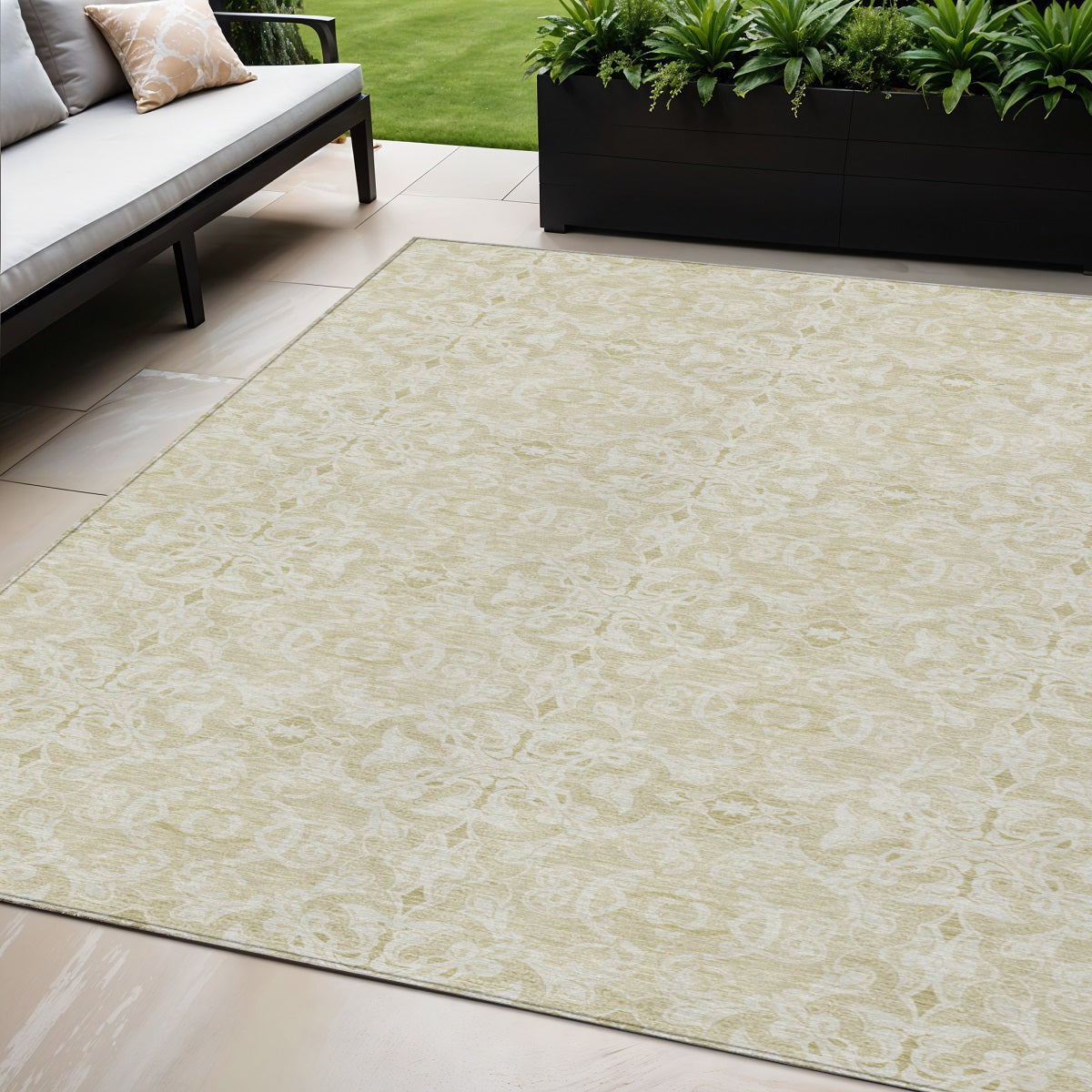 5' X 8' Tan And Beige Medallion Washable Indoor Outdoor Area Rug