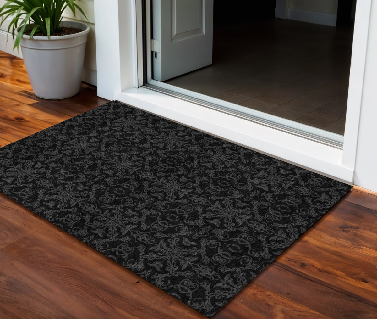 3' X 5' Gray And Charcoal Medallion Washable Indoor Outdoor Area Rug