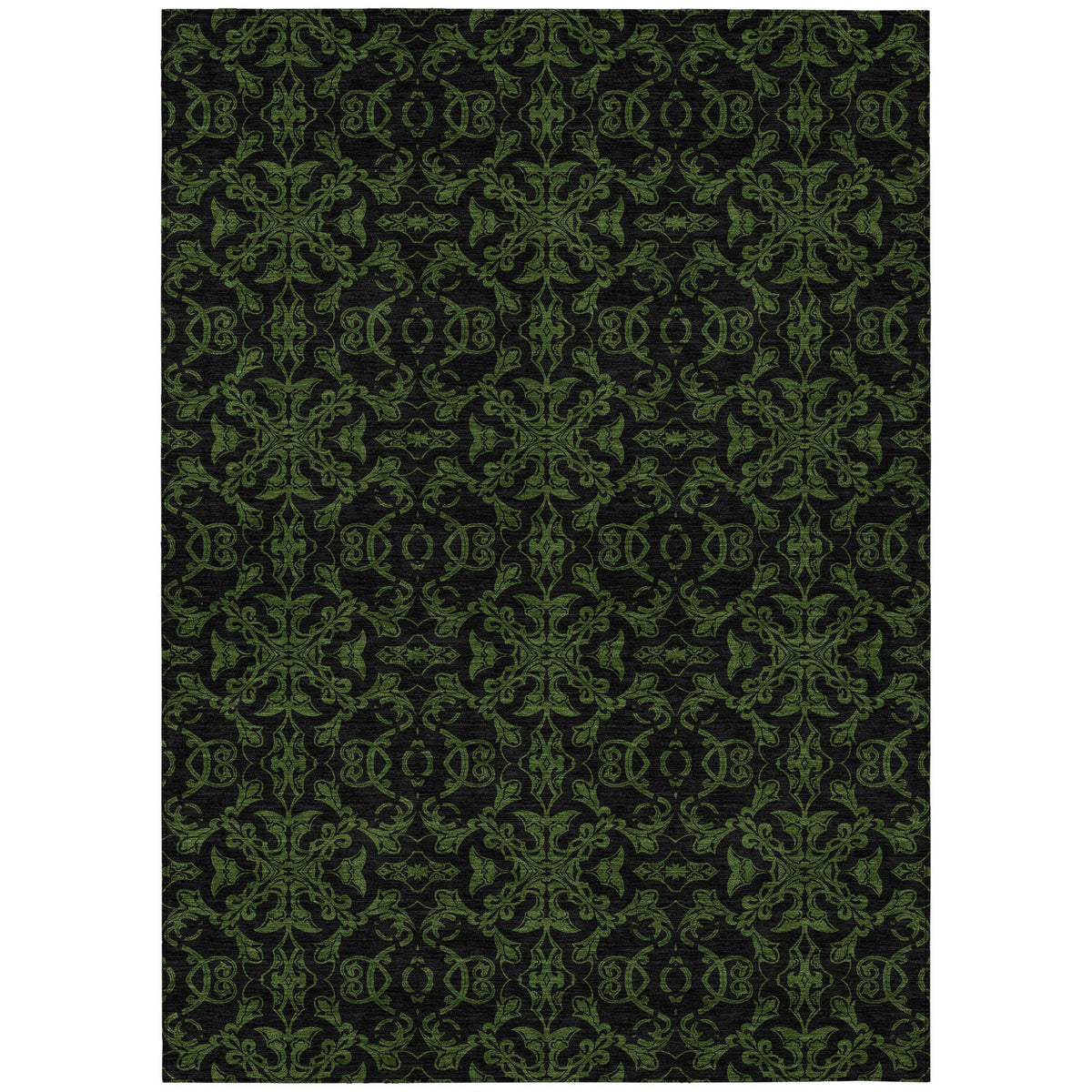 3' X 5' Olive Green And Green Medallion Washable Indoor Outdoor Area Rug