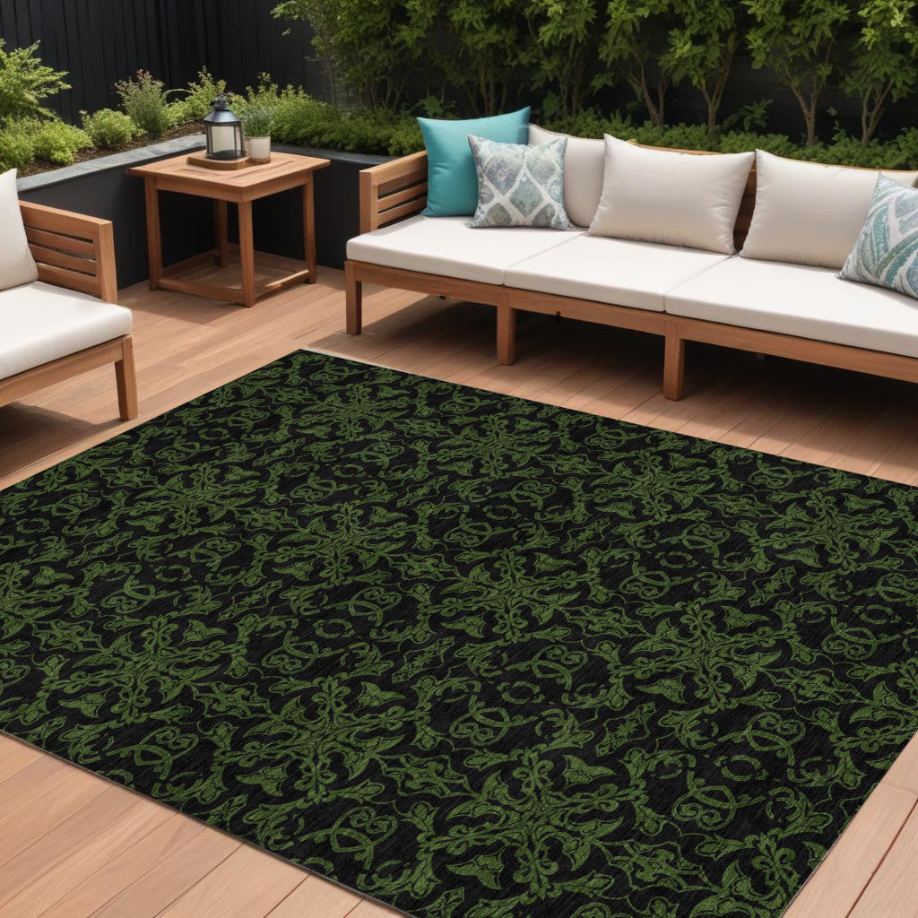 10' X 14' Olive Green And Green Medallion Washable Indoor Outdoor Area Rug
