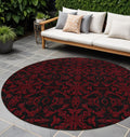 8' Red And Black Round Medallion Washable Indoor Outdoor Area Rug