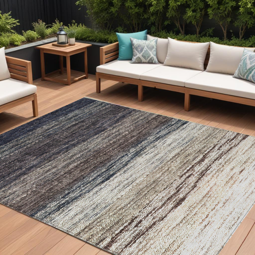 10' X 14' Beige Ivory And Brown Ombre Washable Indoor Outdoor Area Rug