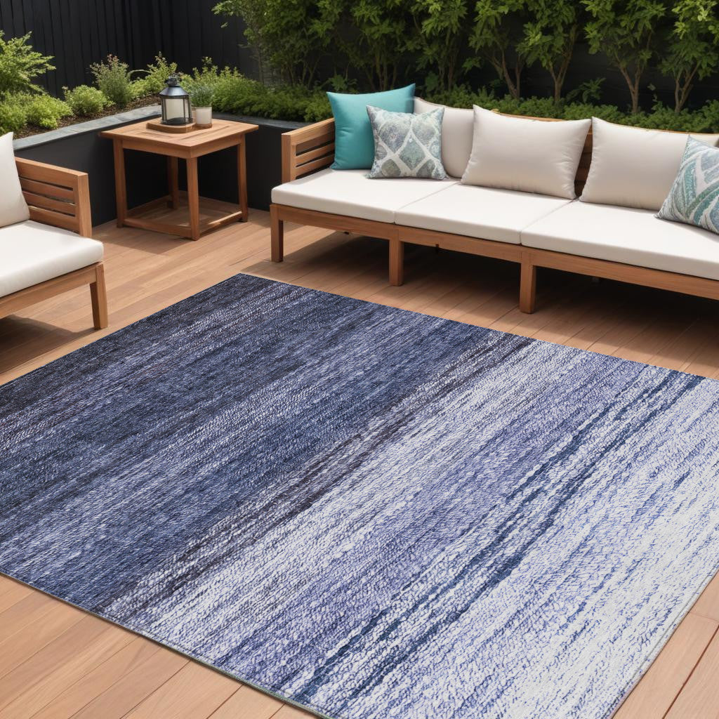 8' X 10' Navy Blue And Ivory Ombre Washable Indoor Outdoor Area Rug