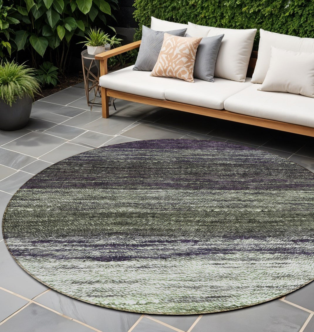 8' Green Ivory And Purple Round Ombre Washable Indoor Outdoor Area Rug