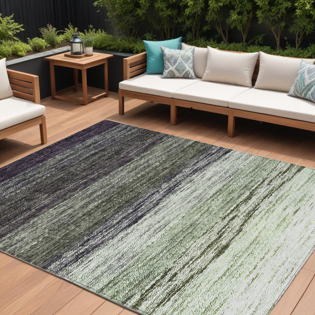 9' X 12' Green Ivory And Purple Ombre Washable Indoor Outdoor Area Rug