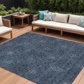 9' X 12' Blue And Navy Blue Floral Washable Indoor Outdoor Area Rug