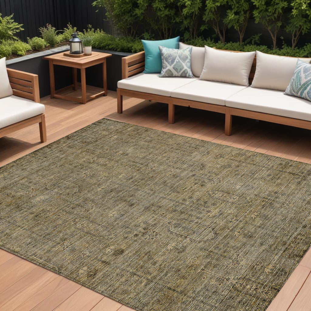 9' X 12' Brown And Beige Southwestern Washable Indoor Outdoor Area Rug