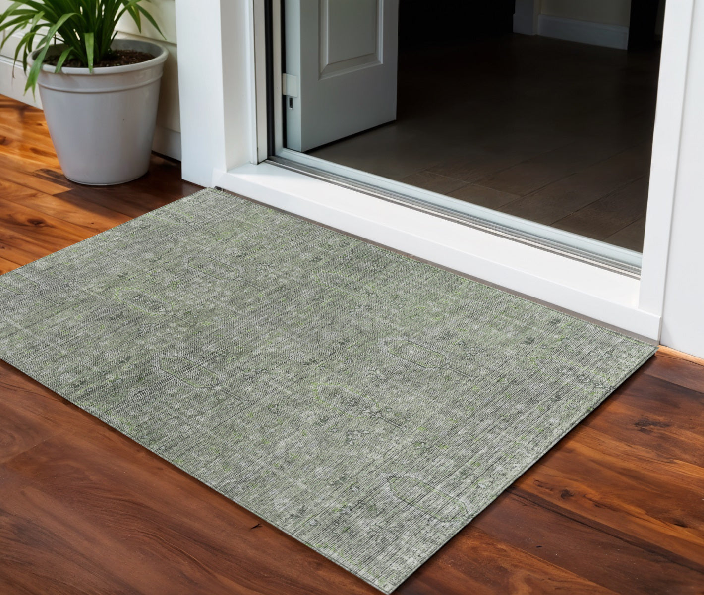 3' X 5' Fern Green And Gray Southwestern Washable Indoor Outdoor Area Rug