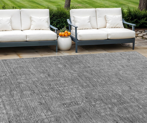 10' X 14' Gray And Charcoal Southwestern Washable Indoor Outdoor Area Rug
