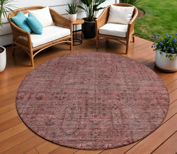 8' Orange And Copper Round Southwestern Washable Indoor Outdoor Area Rug