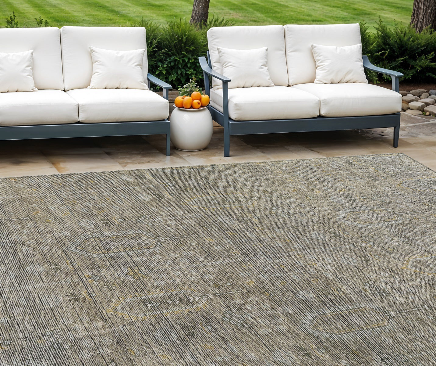 9' X 12' Taupe Gray And Beige Southwestern Washable Indoor Outdoor Area Rug