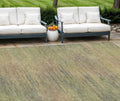 9' X 12' Artichoke Green Fern Green And Gold Abstract Washable Indoor Outdoor Area Rug