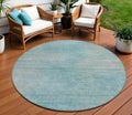 8' Aqua Teal Blue And Gray Round Abstract Washable Indoor Outdoor Area Rug