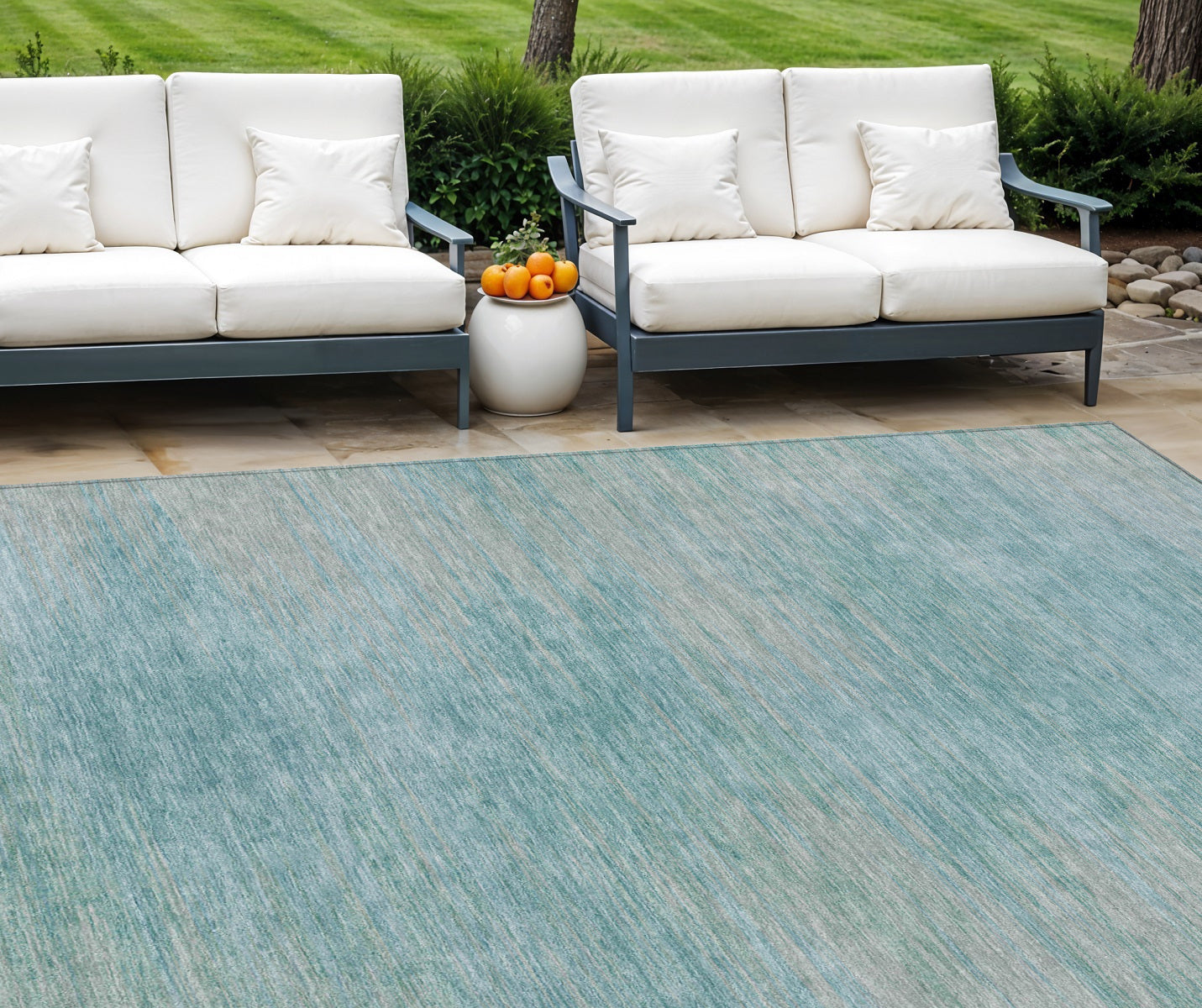 10' X 14' Aqua Teal Blue And Gray Abstract Washable Indoor Outdoor Area Rug