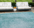 9' X 12' Aqua Teal Blue And Gray Abstract Washable Indoor Outdoor Area Rug