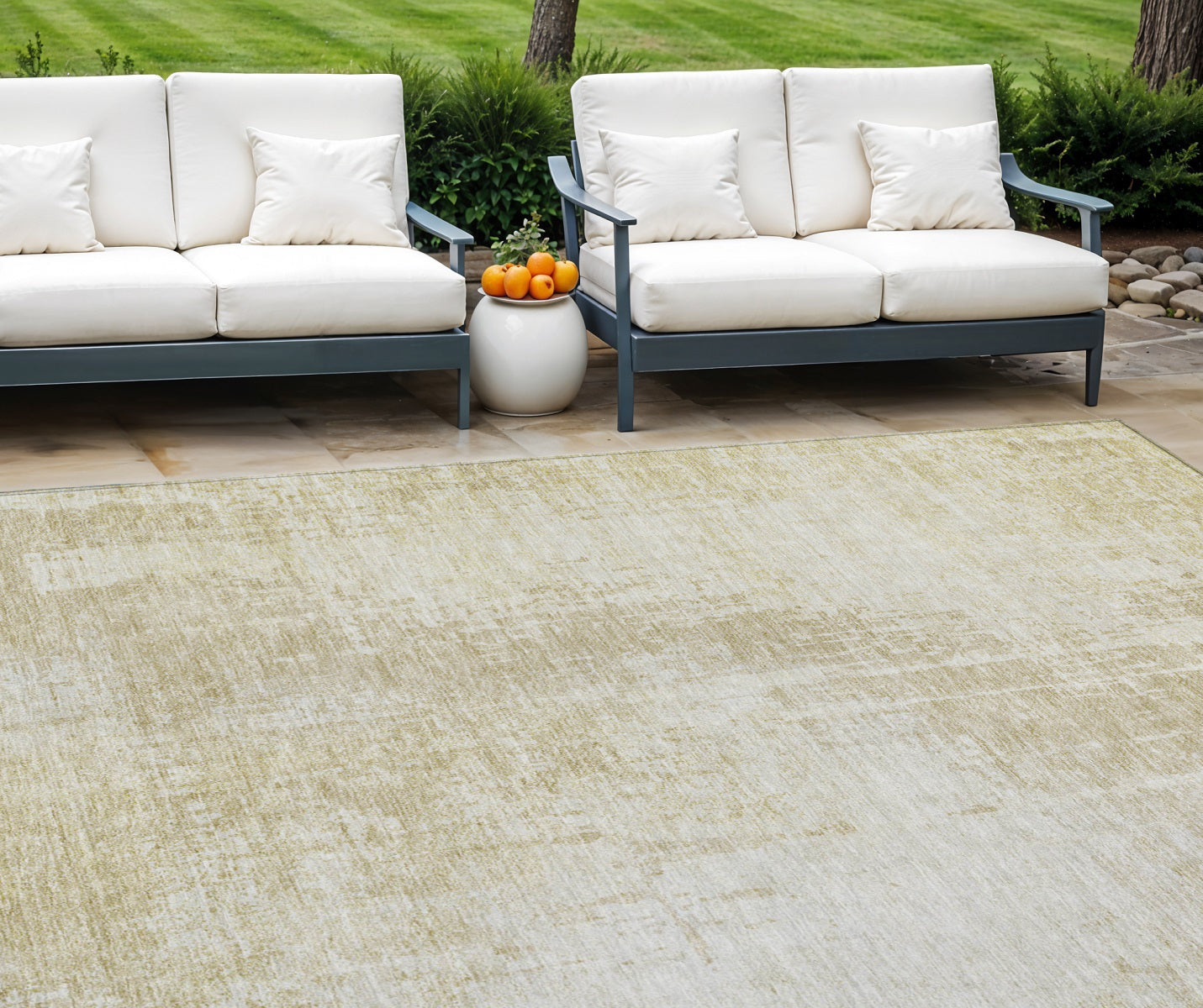 9' X 12' Beige And Taupe Abstract Washable Indoor Outdoor Area Rug