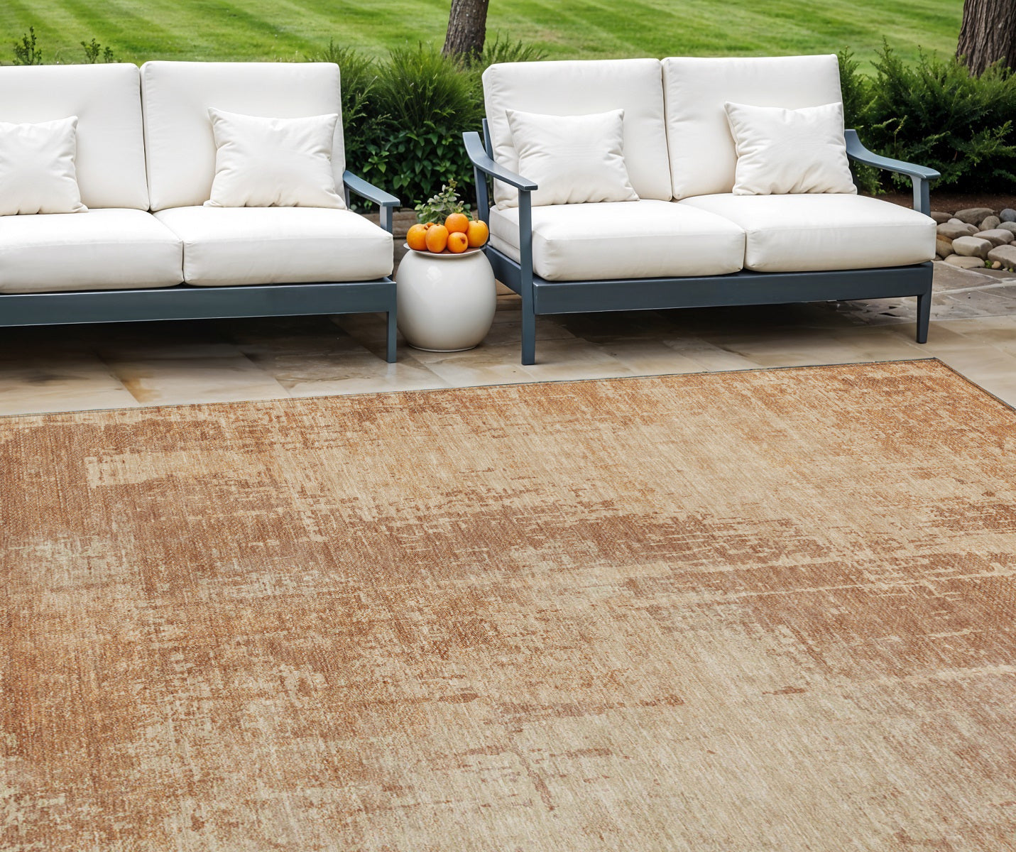 8' X 10' Terra Cotta And Copper Abstract Washable Indoor Outdoor Area Rug