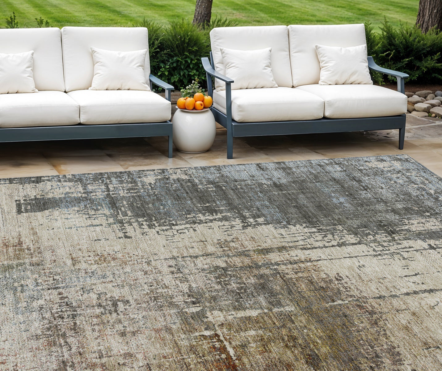 9' X 12' Beige Brown And Gray Abstract Washable Indoor Outdoor Area Rug