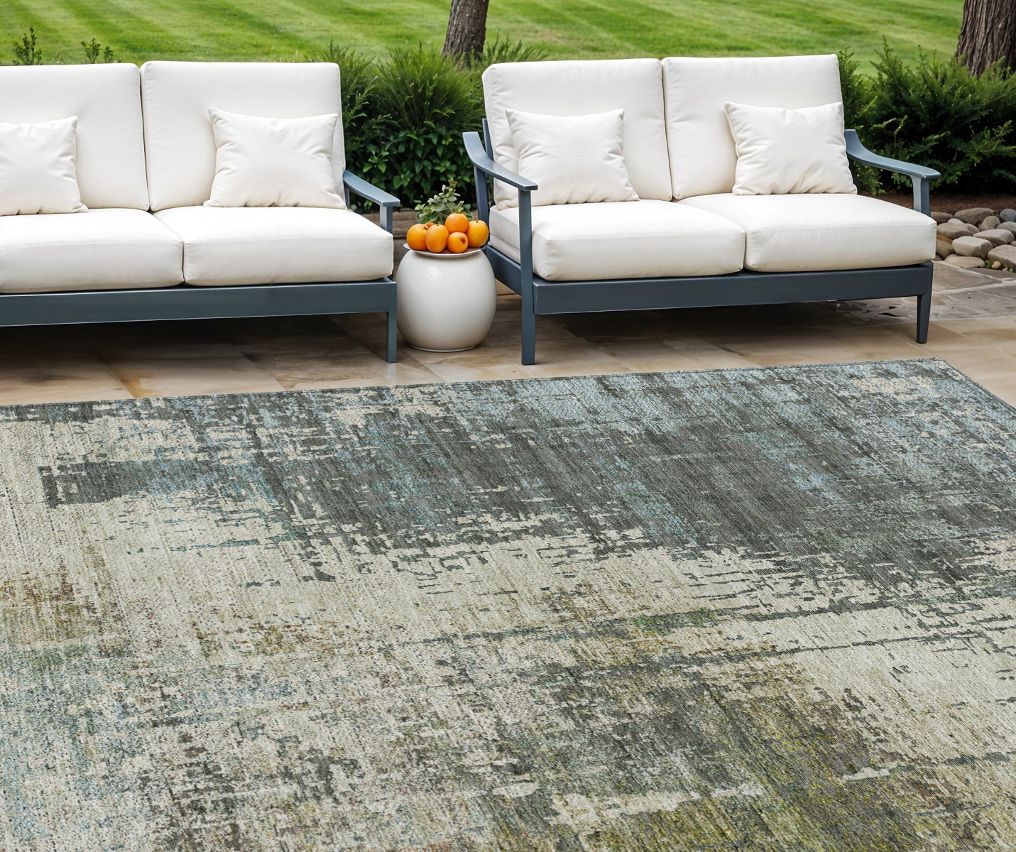 10' X 14' Sage Beige And Brown Abstract Washable Indoor Outdoor Area Rug