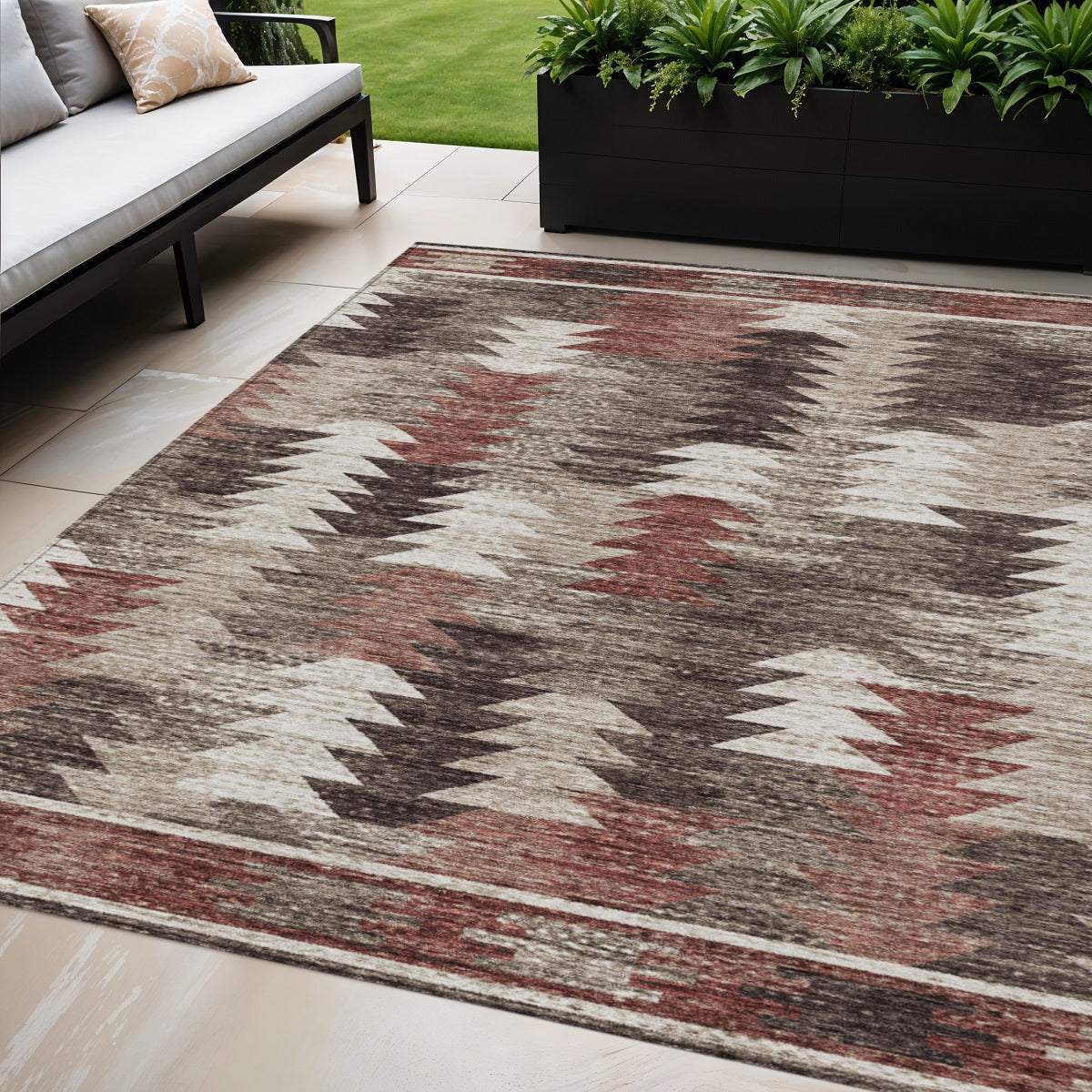 5' X 8' Brown And Ivory Southwestern Washable Indoor Outdoor Area Rug
