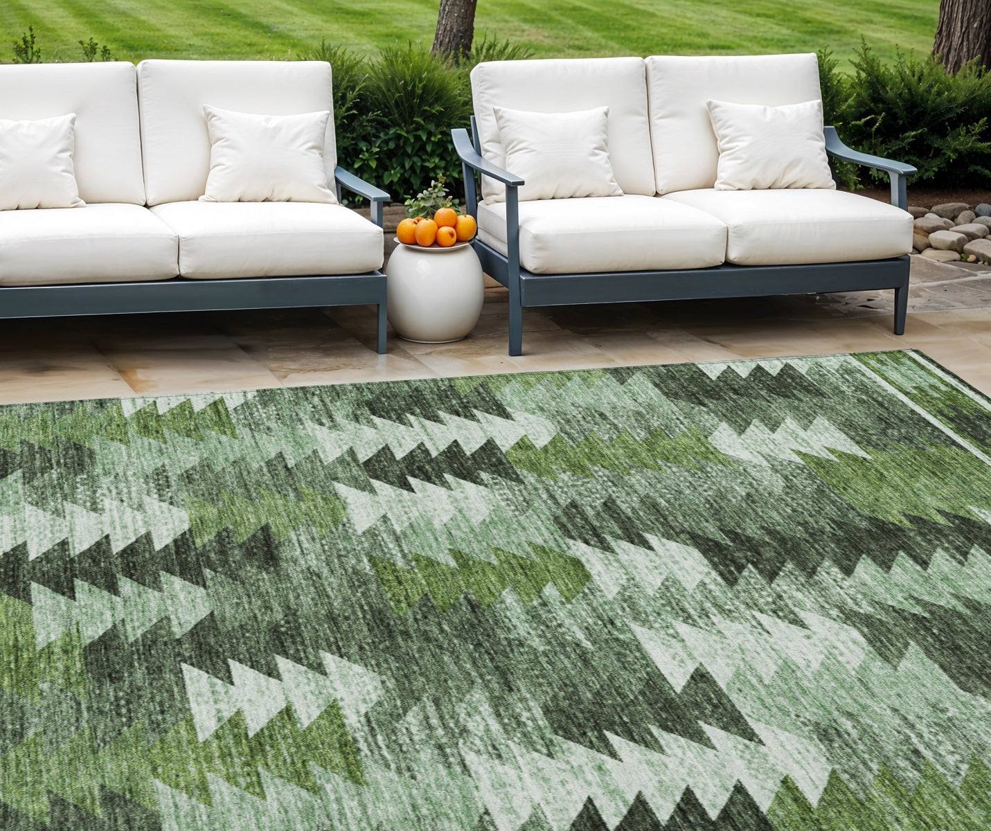 10' X 14' Olive Green And Fern Green Southwestern Washable Indoor Outdoor Area Rug