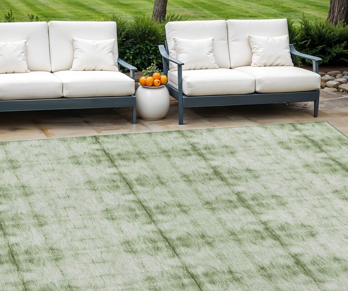 8' X 10' Sage And Green Geometric Washable Indoor Outdoor Area Rug