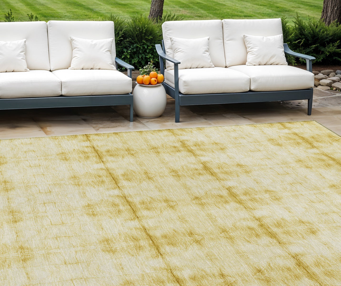 9' X 12' Wheat And Gold Geometric Washable Indoor Outdoor Area Rug