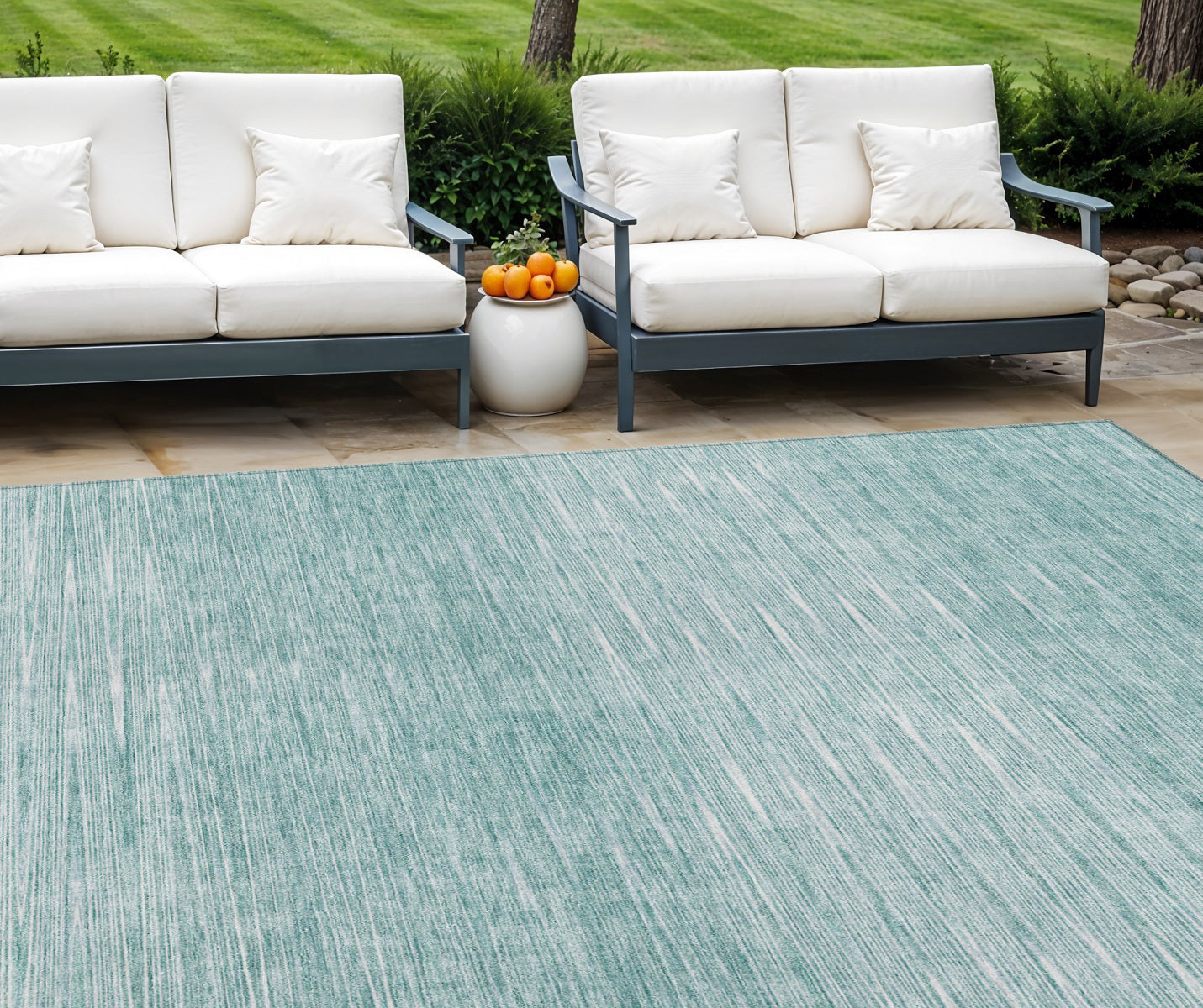 10' X 14' Aqua And Ivory Abstract Washable Indoor Outdoor Area Rug