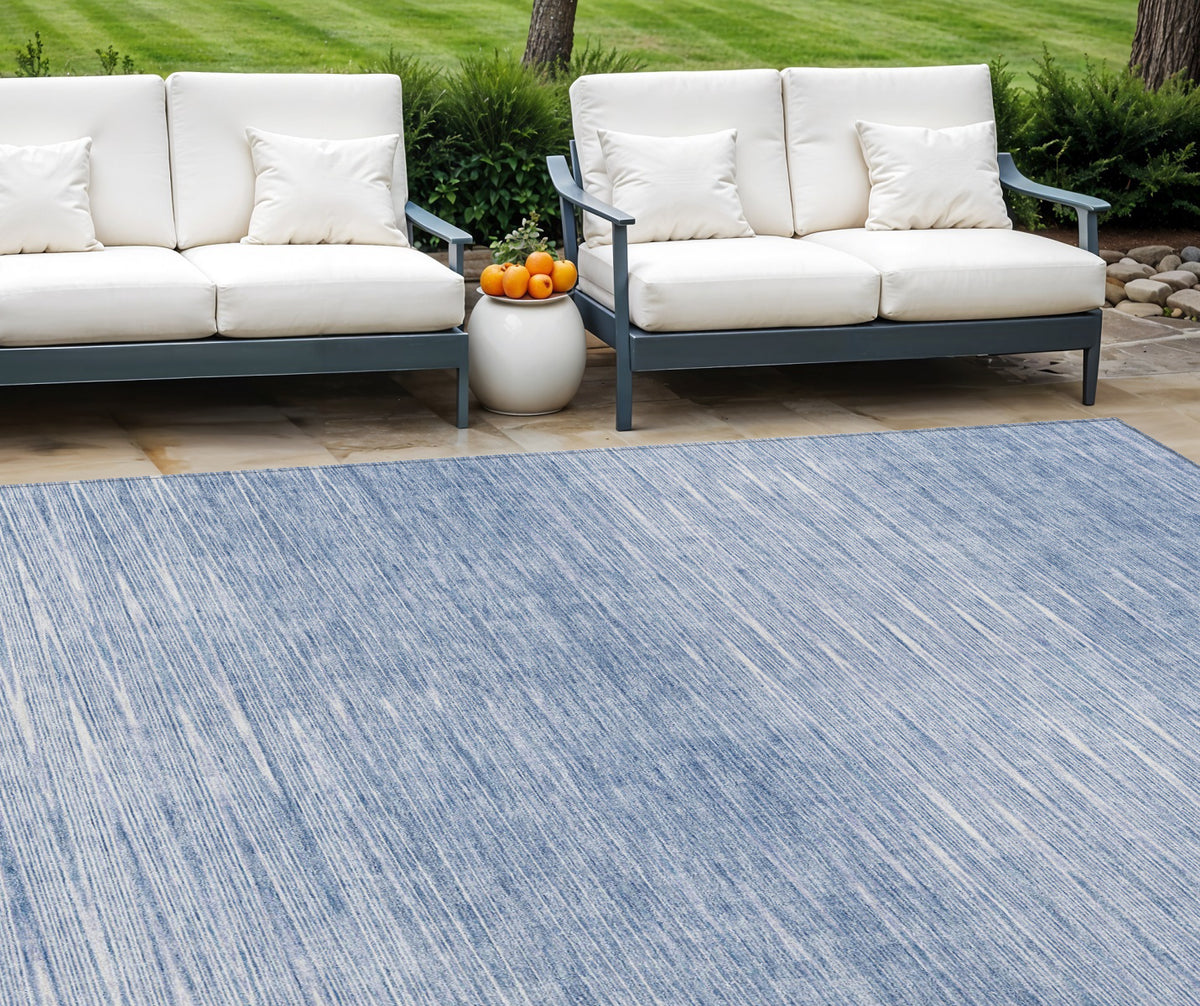 9' X 12' Denim Blue And Blue Abstract Washable Indoor Outdoor Area Rug