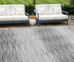 8' X 10' Gray And Charcoal Abstract Washable Indoor Outdoor Area Rug
