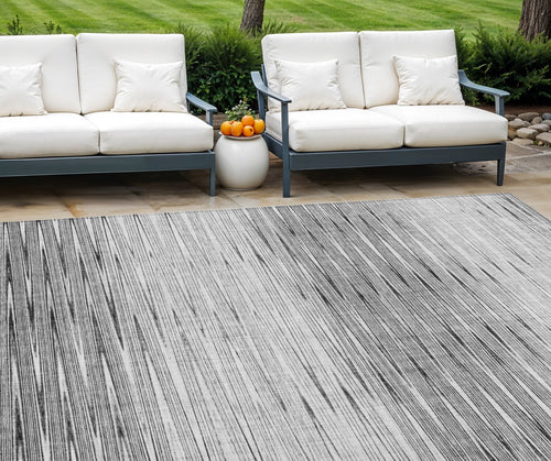 10' X 14' Gray And Charcoal Abstract Washable Indoor Outdoor Area Rug