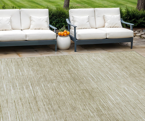 10' X 14' Khaki And Beige Abstract Washable Indoor Outdoor Area Rug