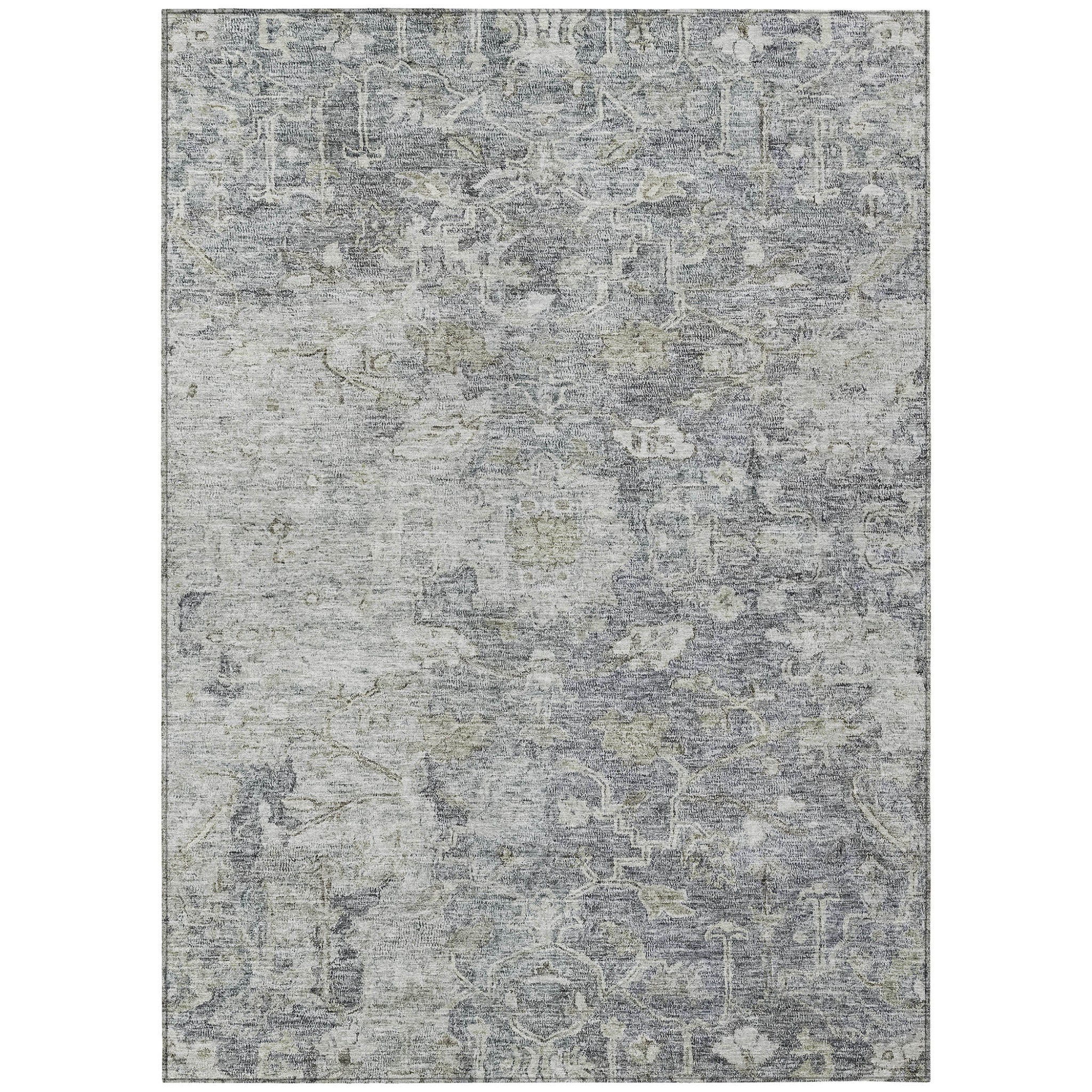 3' X 5' Gray Beige And Charcoal Oriental Washable Indoor Outdoor Area Rug