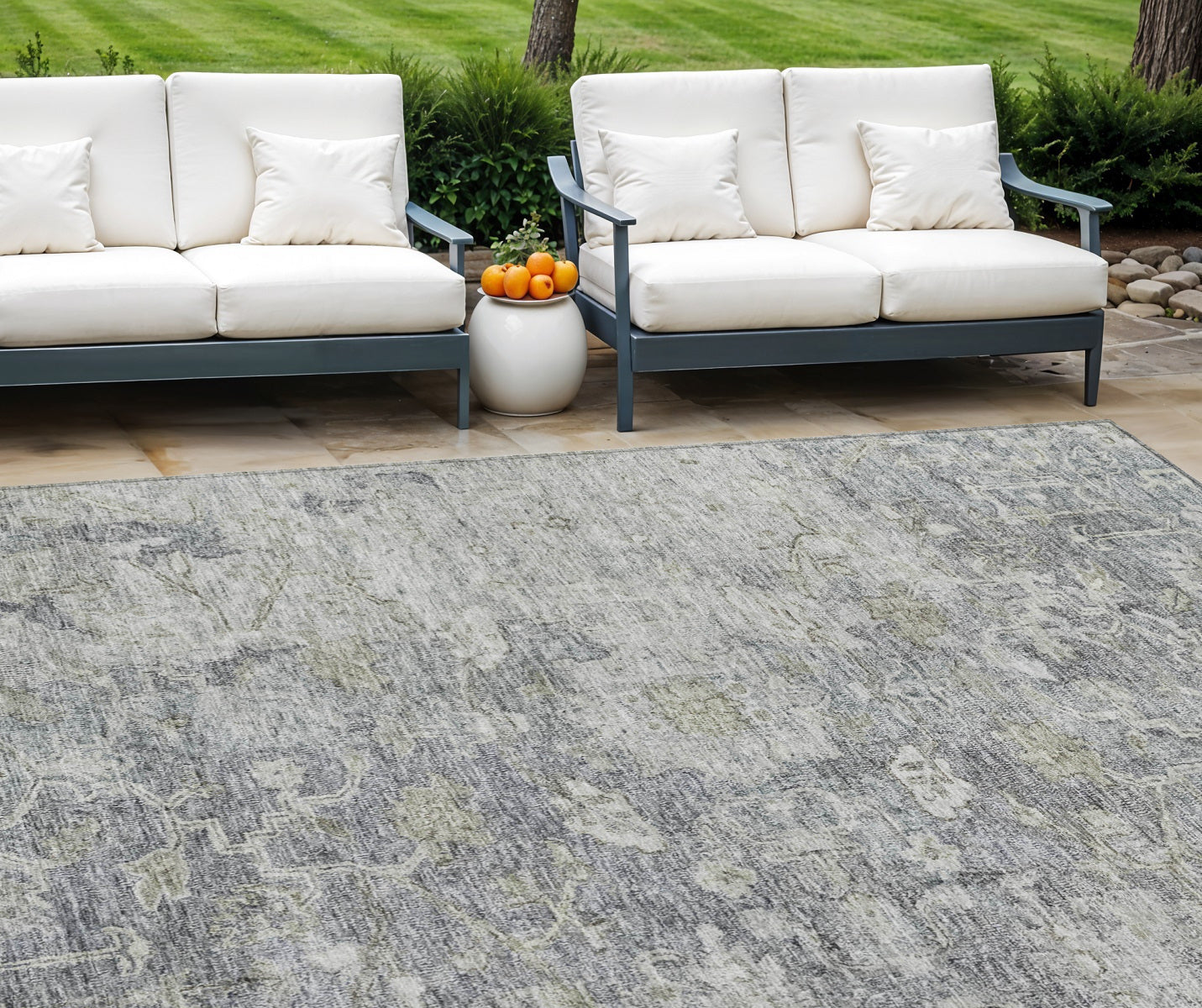 10' X 14' Gray Beige And Charcoal Oriental Washable Indoor Outdoor Area Rug