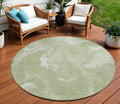 8' Artichoke Green Fern Green And Ivory Round Abstract Washable Indoor Outdoor Area Rug