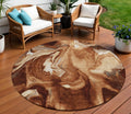 8' Orange Copper And Ivory Round Abstract Washable Indoor Outdoor Area Rug