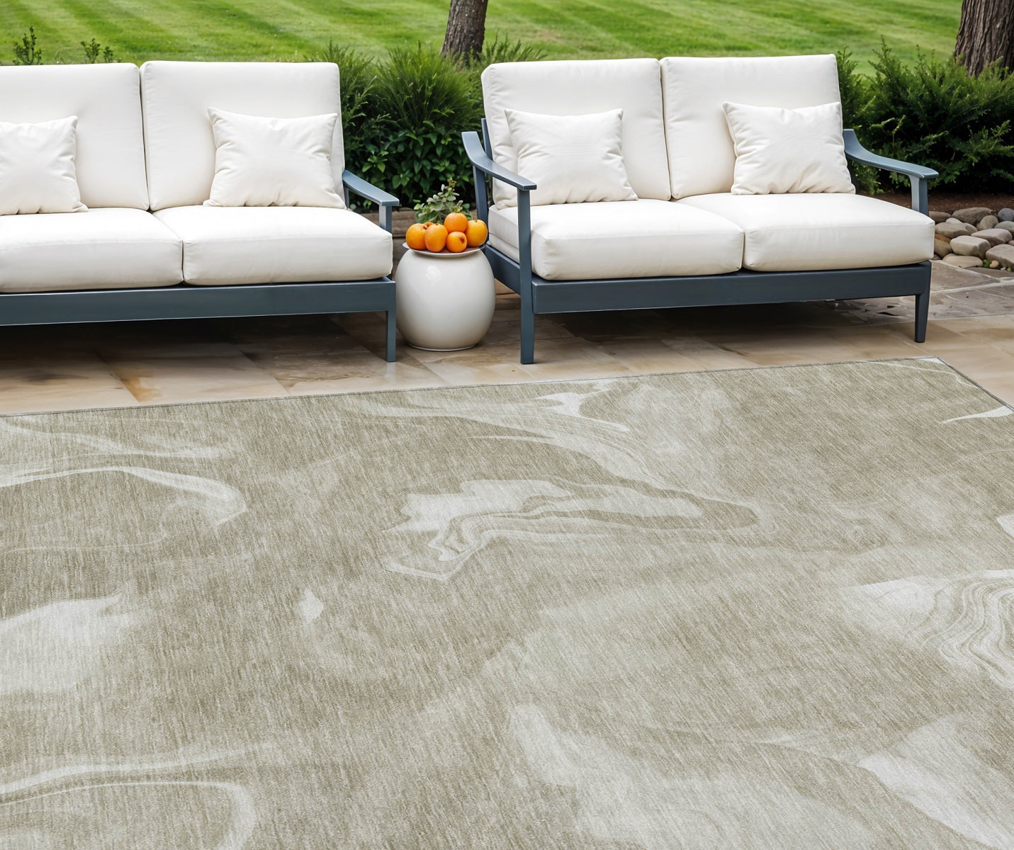 9' X 12' Taupe And Beige Abstract Washable Indoor Outdoor Area Rug